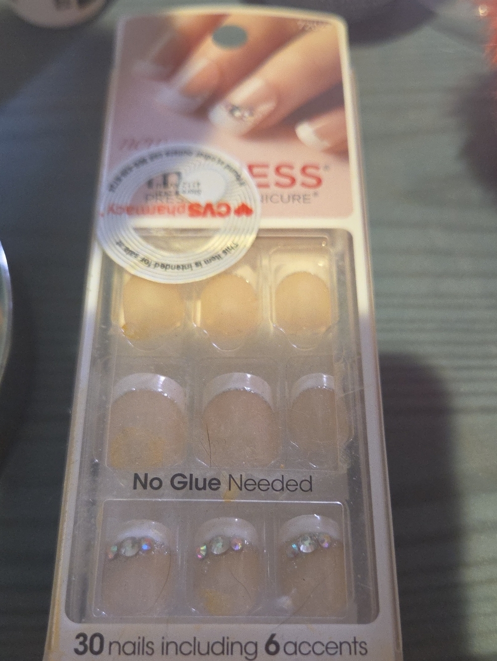 KISS Press-On French Accent Nails in Nude with Rhinestones -